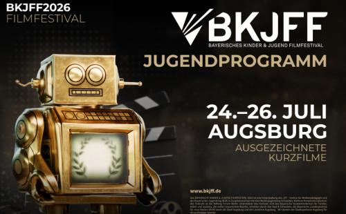 Flyer mit Informationen zum Jugendprogramm des Bayerischen Kinder- und Jugendfilmfestivals am 24. bis 26. Juli in Augsburg